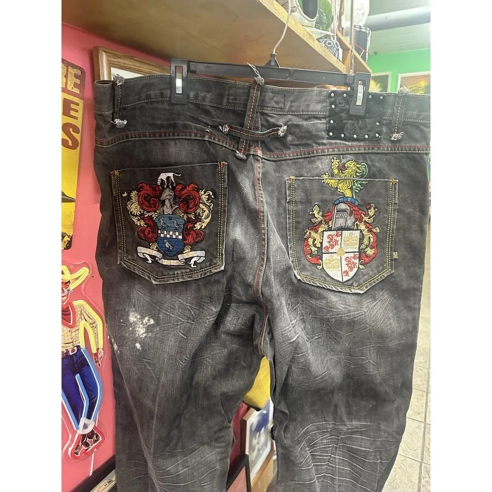 Vintage Y2K Deadstock Akademiks Baggy Embroidered Crest Jeans Hip Hop Style 42